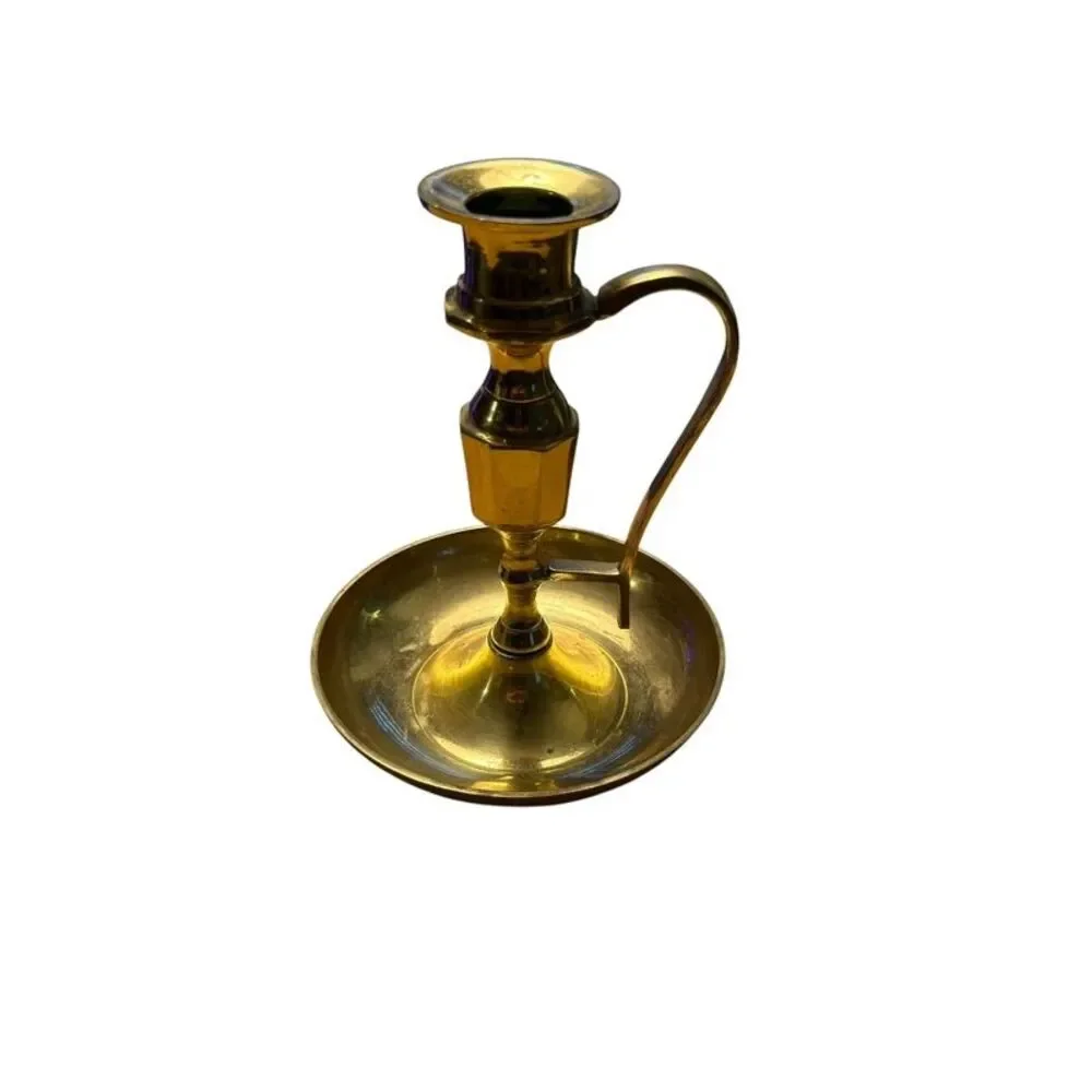 Vintage Solid Brass Chamberstick Candle Holder Taper Candlestick with Drip Pan